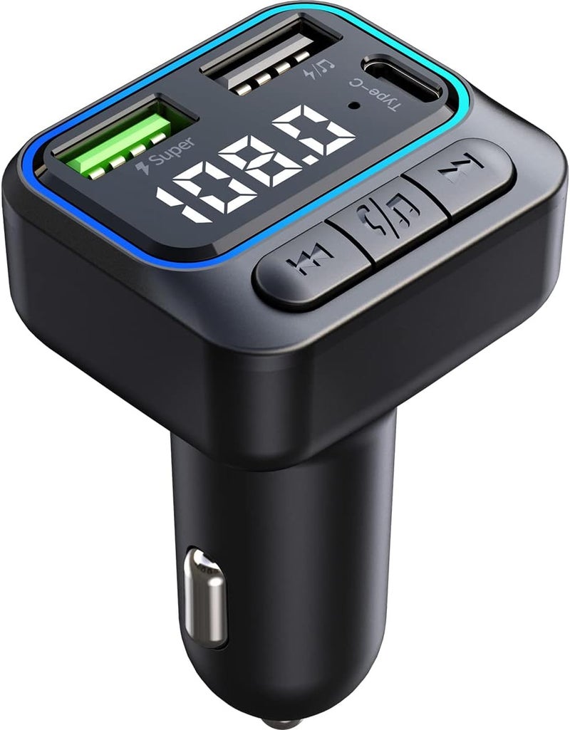 OHITEC Bluetooth 5.0 FM Transmitter for Car, Hands Free Calling, LED Screens Display, QC3.0 & PD 22.5W Quick Charger & Lossless Audio Quality Car Radio Bluetooth Adapter, Support USB Disk (C40) - Image 1